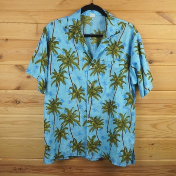 Light Blue Palm‎ Tree Tropical Hawaiian Shirt - Picture 1 of 5